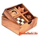 Holzpuzzle Knobelbox mit 4 Knobelspielen